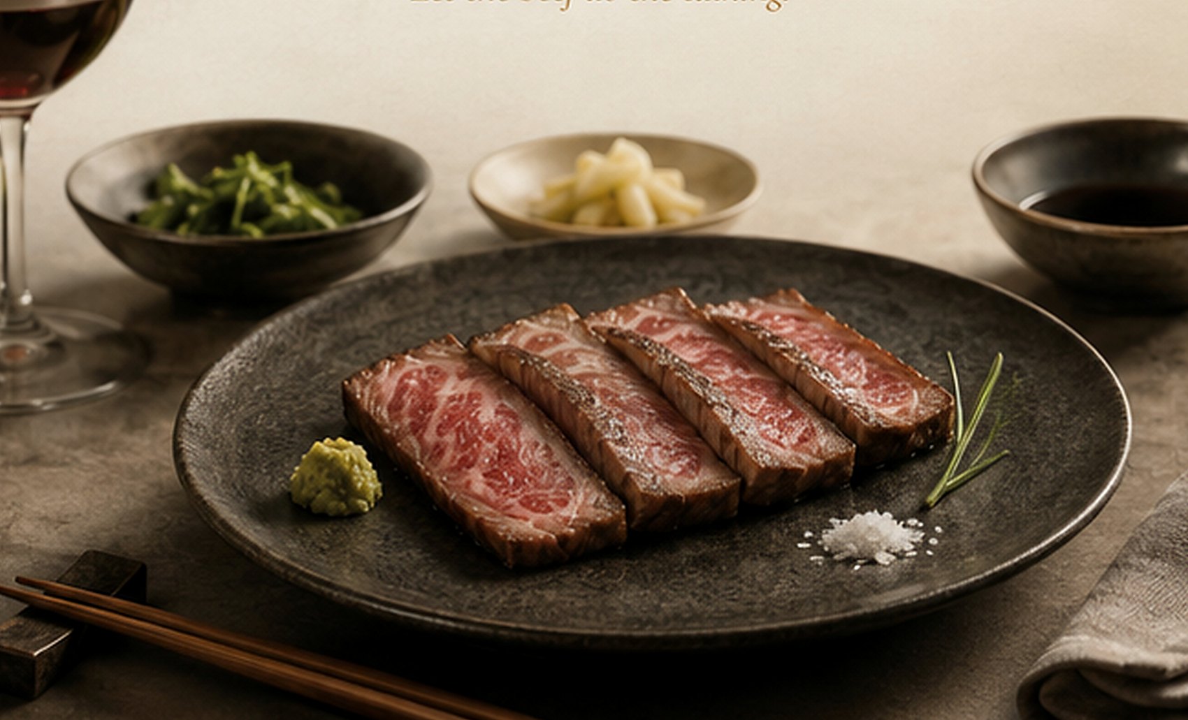 Sliced Oishi Reserve Wagyu with restrained accompaniments